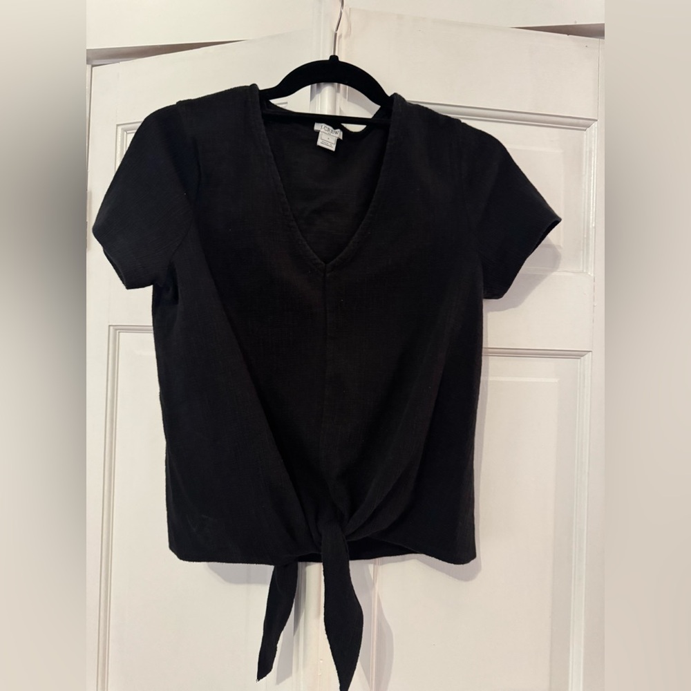 J. Crew Black Short Sleeve Tie-Front Top